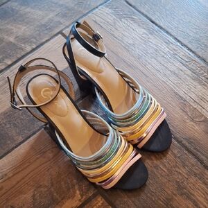 Cato Multicolor Strappy Ankle-Heel Sandals with Black Ankle Strap